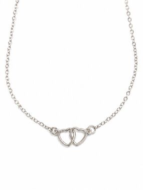 Silver Double Heart Link Necklace - Women Jewelry
